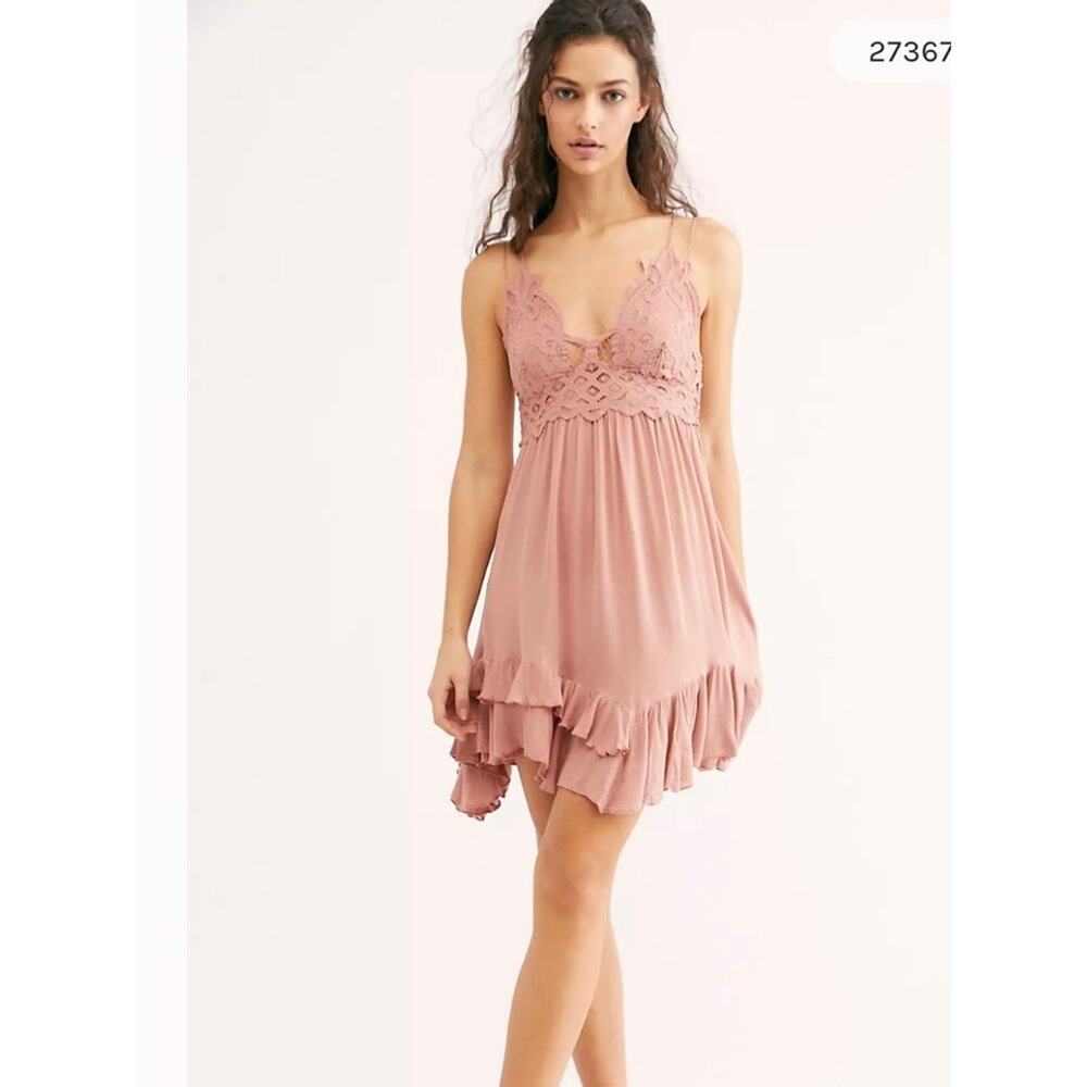 Free People Intimately Adella Slip Dress Rose Pink Medium NWT Boho Crochet Lace